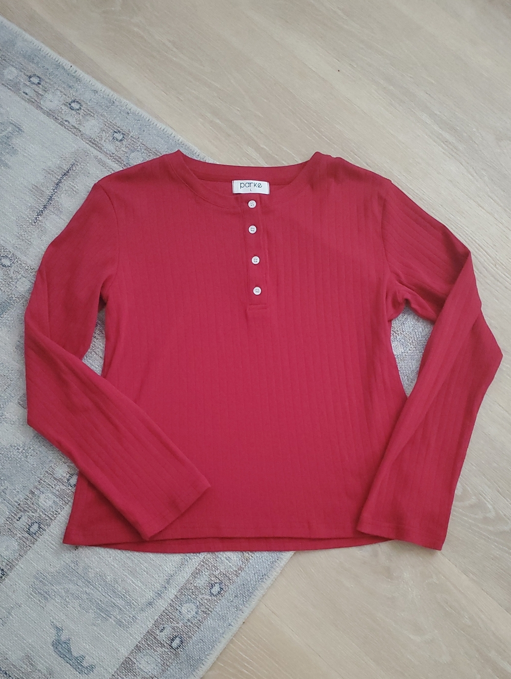 Parke Long Sleeve Red Henley Shirt Top SzL
